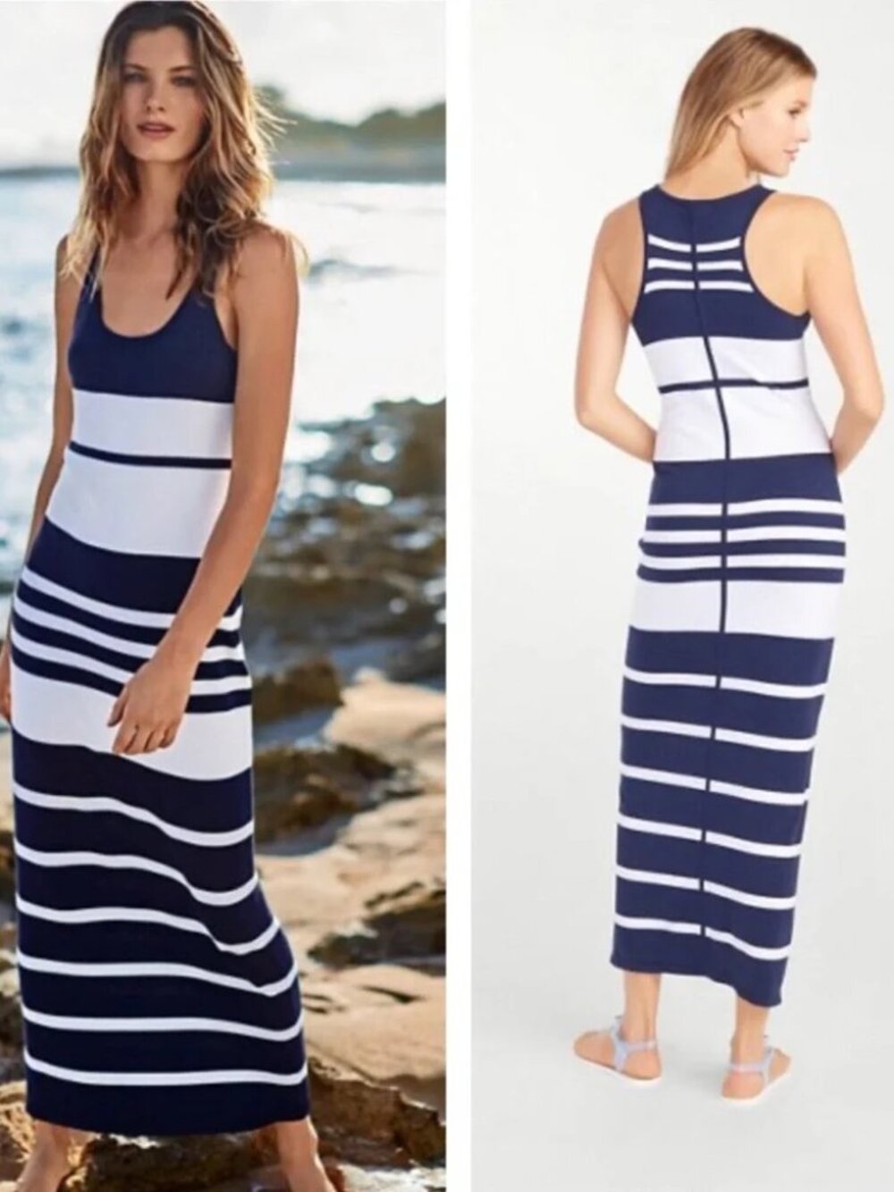 Boho Knit Maxi Dress Tommy Bahama Nautical Striped Racerback Coastal Resort XS